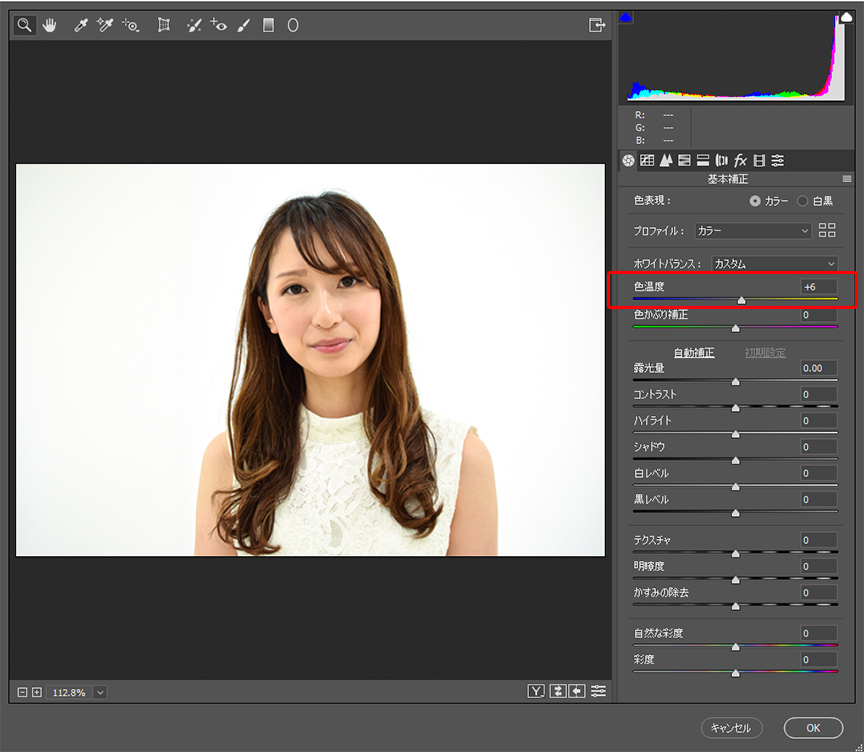 Camera rawフィルターによる人物写真の修正