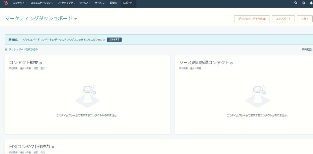 HubSpot無料版で使える機能　ダッシュボード