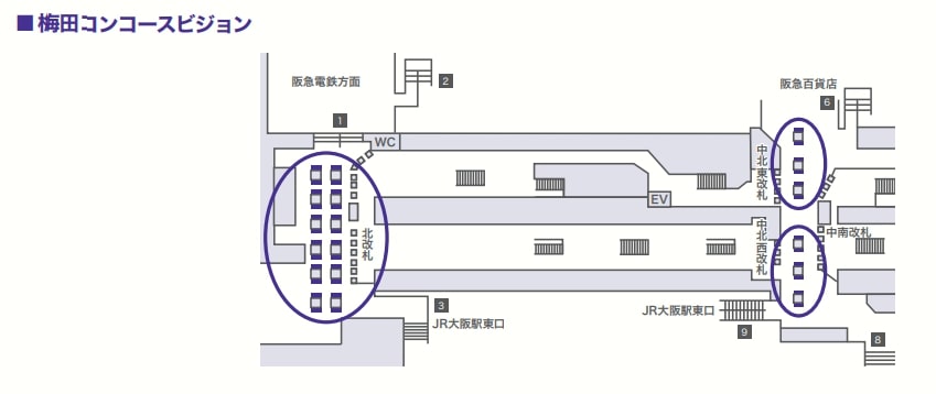 北改札に12本(24面)、中改札に6本(12面)の計36面に掲載できる
