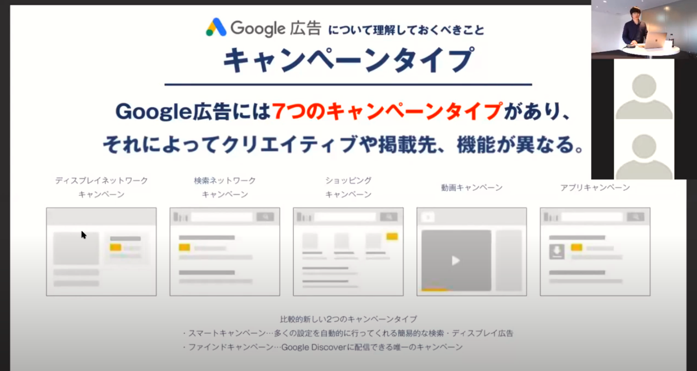 画像：Google広告基礎知識では、キャンペーンタイプなど運用に欠かせない概念を紹介